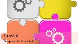  Presentation with gears - Colorful PPT theme enhanced with game design - gears raster puzzle backdrop and a coral colored foreground