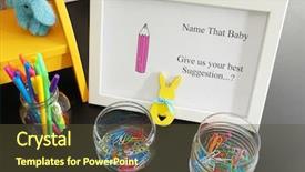  Presentation with baby shower - Beautiful PPT theme featuring game for suggestion baby name backdrop and a  colored foreground