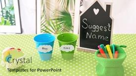  Presentation with baby shower - Audience pleasing theme consisting of game for suggestion of baby name on table at shower party backdrop and a yellow colored foreground