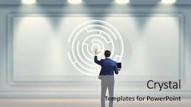  Presentation with business challenge businessman entrance maze - Beautiful PPT theme featuring game menu - businessman is looking for ways backdrop and a  colored foreground