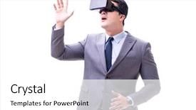  Presentation with virtual reality rehabilitation - PPT layouts with game menu - businessman wearing virtual reality vr background and a white colored foreground