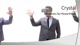  Presentation with virtual reality - Audience pleasing PPT theme consisting of game menu - businessman wearing virtual reality vr backdrop and a cream colored foreground