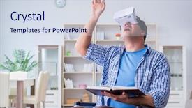  Presentation with virtual reality rehabilitation - PPT theme consisting of game menu - disabled student studying with virtual background and a sky blue colored foreground