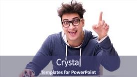  Presentation with computer - Amazing slide deck having game menu - funny nerd man working backdrop and a  colored foreground