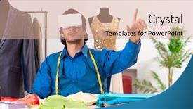  Presentation with workshop - Audience pleasing slide deck consisting of game menu - young male tailor working backdrop and a  colored foreground