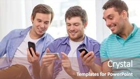  Presentation with mobile technology - PPT theme consisting of game mobile - friendship technology and home concept background and a coral colored foreground