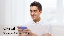  Presentation with information communication technology - Slides enhanced with game mobile - technology people lifestyle and communication background and a  colored foreground