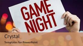  Presentation with lights - Audience pleasing theme consisting of game night placard with night backdrop and a coral colored foreground