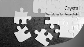  Presentation with falling jigsaw piecs - Slide deck consisting of game plan - unconnected white jigsaw puzzle background and a light gray colored foreground