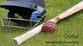  Presentation with cricket - Amazing theme having game testing - cricket ball bat and helmet backdrop and a gold colored foreground