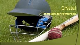  Presentation with cricket - PPT layouts consisting of game testing - cricket ball bat and helmet background and a tawny brown colored foreground