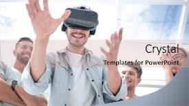  Presentation with virtual reality - Presentation theme having game testing - indoors close up shot background and a coral colored foreground