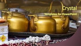  Presentation with craft fair - Beautiful presentation design featuring handmade medieval crafts fair tradition backdrop and a tawny brown colored foreground