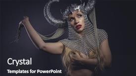  Presentation with medieval - PPT theme with medieval viking goddess beautiful young blond woman with horned helmet made of iron fantasy image and stories background and a dark gray colored foreground