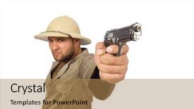  Presentation with gun - Audience pleasing presentation design consisting of treasure hunter - man with gun isolated backdrop and a  colored foreground