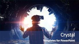  Presentation with virtual - Audience pleasing slide set consisting of game virturality - man in virtual helmet mixed backdrop and a ocean colored foreground