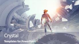  Presentation with virtual - Cool new PPT layouts with game virturality - man in virtual helmet mixed backdrop and a gray colored foreground