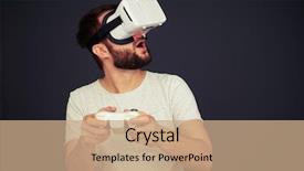  Presentation with black man - Slides enhanced with game virturality - man is playing background and a coral colored foreground