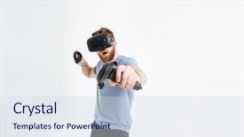  Presentation with virtual - Audience pleasing slide deck consisting of game virturality - young playful bearded man wearing backdrop and a sky blue colored foreground