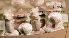  Presentation with chess pieces - Presentation theme having gameboard - group of stone chess pieces background and a coral colored foreground