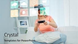  Presentation with augmented reality - PPT theme featuring gamepad at home and menu background and a  colored foreground