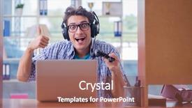  Presentation with addict - Presentation design featuring gamer addict playing computer games background and a tawny brown colored foreground