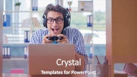  Presentation with addict - Cool new theme with gamer addict playing computer games backdrop and a violet colored foreground