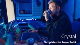  Presentation with gaming - Presentation theme having gamer drinking an energy drink background and a navy blue colored foreground