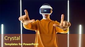  Presentation with virtual reality - PPT layouts consisting of gamer-using-virtual-reality-headset background and a tawny brown colored foreground