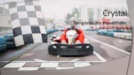  Presentation with starting line red running track - Audience pleasing PPT theme consisting of games motorsports - carting racer on start line backdrop and a light gray colored foreground