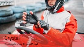  Presentation with speed walking - Beautiful presentation featuring games motorsports - go-kart driver in helmet backdrop and a red colored foreground