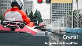  Presentation with driver - PPT layouts consisting of games motorsports - go kart driver on start background and a ocean colored foreground