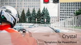  Presentation with driver - Audience pleasing presentation theme consisting of games motorsports - go kart driver on start backdrop and a coral colored foreground