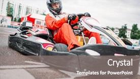  Presentation with driver - Slides featuring games motorsports - kart racer on start line background and a gray colored foreground
