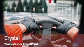  Presentation with driver - Presentation theme having games motorsports - karting driver view background and a tawny brown colored foreground