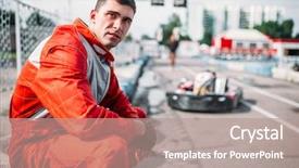  Presentation with tire - PPT layouts consisting of games motorsports - karting racer sits background and a coral colored foreground