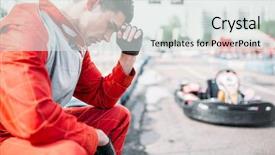  Presentation with tire - Slides having games motorsports - karting racer sits background and a light gray colored foreground