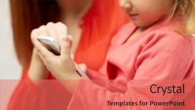  Presentation with smartphone app - PPT theme with gaming app - people family and technology concept background and a coral colored foreground