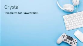  Presentation with blue tech - Theme enhanced with gaming-gear-and-tech-accessories background and a  colored foreground
