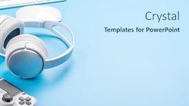  Presentation with blue tech - Presentation having gaming-gear-and-tech-accessories background and a  colored foreground