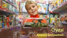  Presentation with machine shop - Amazing PPT theme having department store - boy in shop backdrop and a tawny brown colored foreground