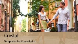  Presentation with city people walking - Amazing presentation theme having gamla stan stockholm city backdrop and a coral colored foreground