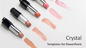  Presentation with range land - Amazing PPT theme having gamma - close up of lipsticks range backdrop and a white colored foreground