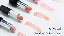  Presentation with format data low value range - PPT theme featuring gamma - close up of lipsticks range background and a sky blue colored foreground
