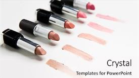  Presentation with format data low value range - PPT theme with gamma - close up of lipsticks range background and a sky blue colored foreground