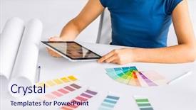  Presentation with interior design cafeteria - Presentation theme consisting of gamma - interior design renovation and technology background and a  colored foreground