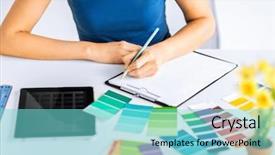  Presentation with superfoods samples - PPT theme enhanced with gamma - woman working with color samples background and a seafoam green colored foreground