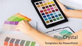  Presentation with skin color natural - Slide set with gamma - woman working with color samples background and a lemonade colored foreground