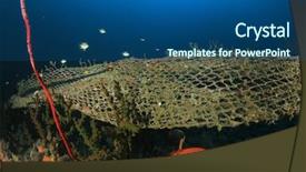  Presentation with fishing net - PPT theme consisting of gamma wast - ghost net old discarded fishing background and a ocean colored foreground