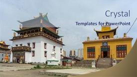  Presentation with mongolia - Slides enhanced with gandantegchinlen-buddhist-monastery-in-ulaanbaatar background and a sky blue colored foreground